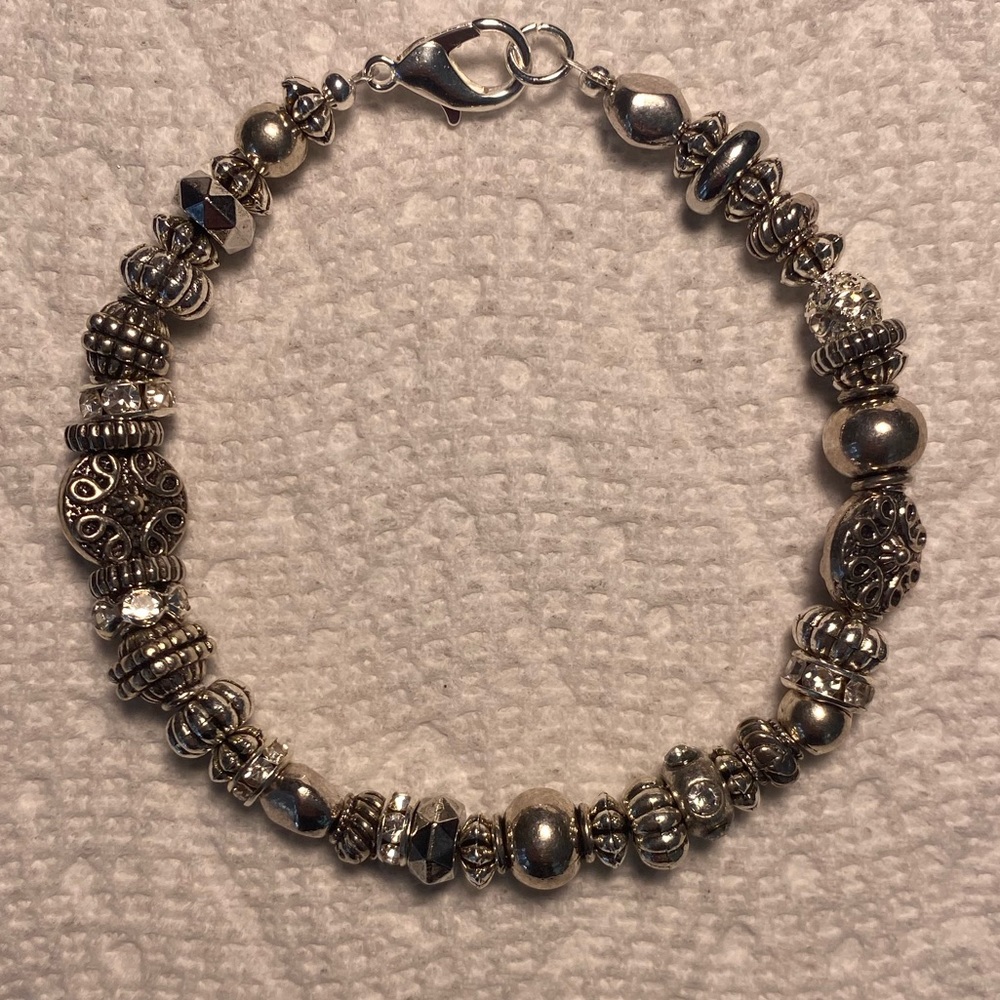 Bohemian Silver Tone 7-8 mm Beads Bracelet 7 Inches